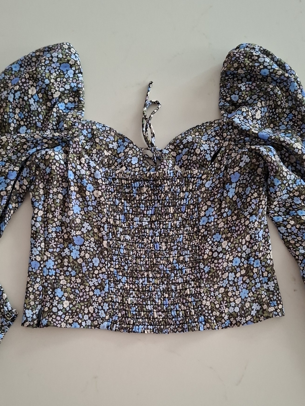 Wilfred Milkmaid Cropped Floral Feminine Bow Detail Puff Sleeve Blouse (Size S) - Picture 6 of 8